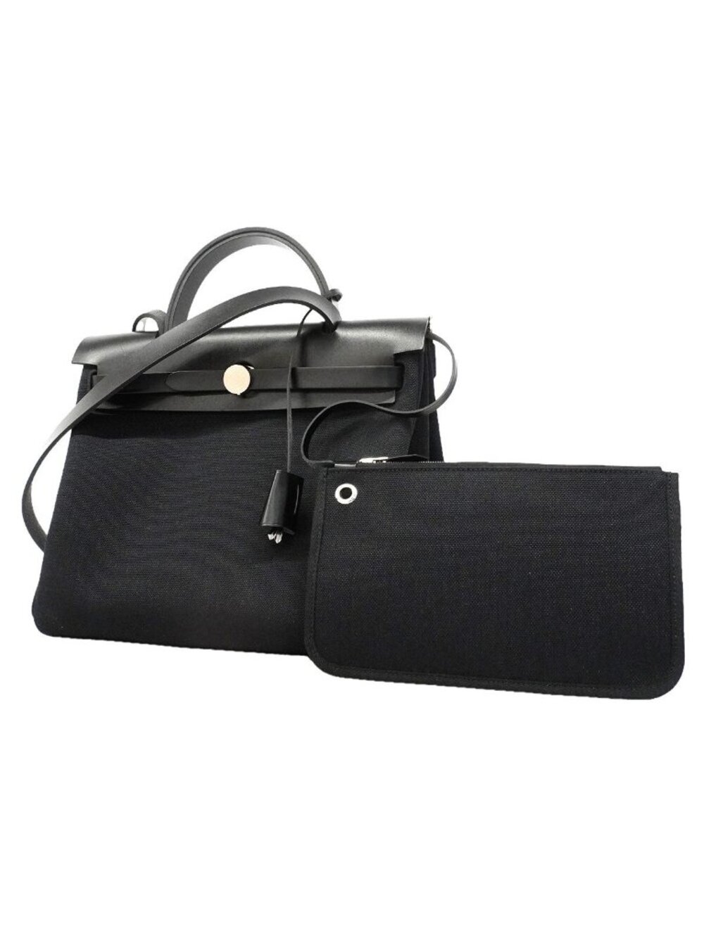 Hermes Handbag Herbag Zip PM Toile Military Black Silver 2-Way Bag